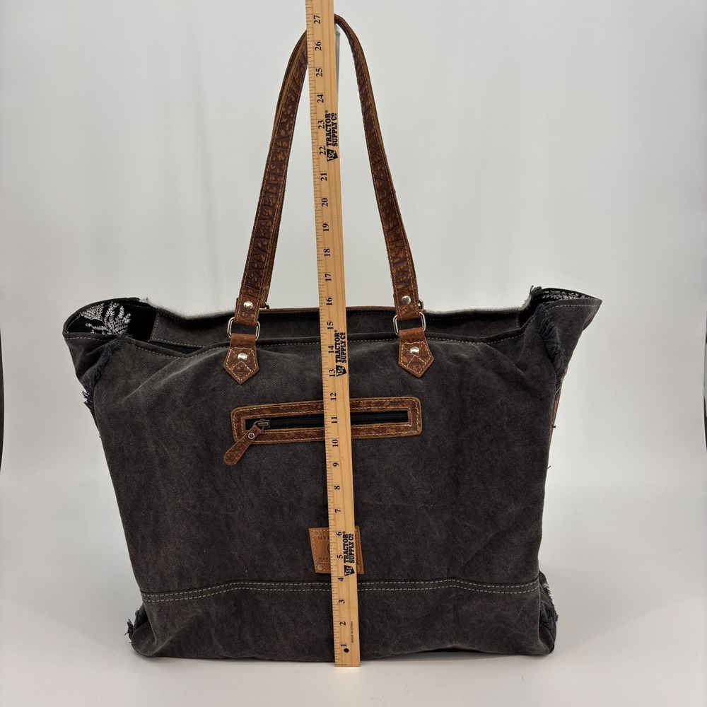 Myra Bag Saddle Belle Weekender Bag Women Large Brown Cowhide Canvas S-12115 - Picture 5 of 13